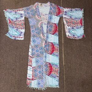 Boho Patterned Long Kimono in Pastel Multi